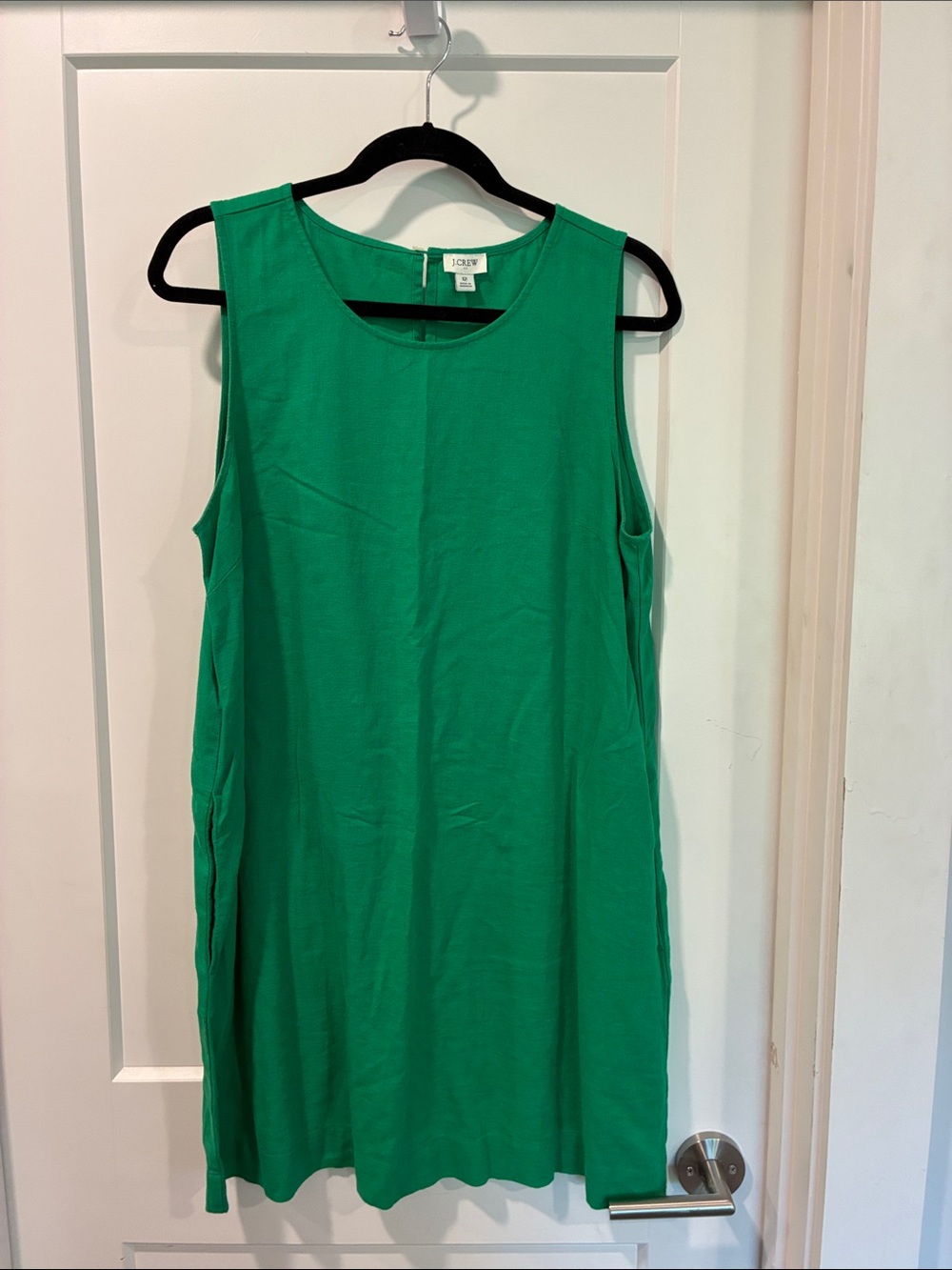 J. Crew Emerald Green Sleeveless Linen Blend Mini Shift Dress - Picture 3 of 5